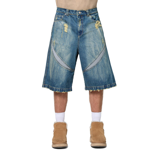 Faded Reflective Denim Shorts