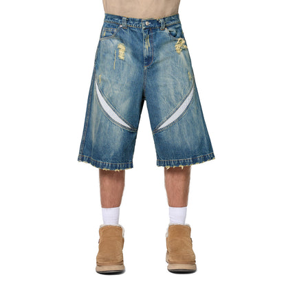 Faded Reflective Denim Shorts