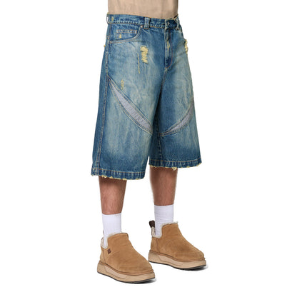 Faded Reflective Denim Shorts