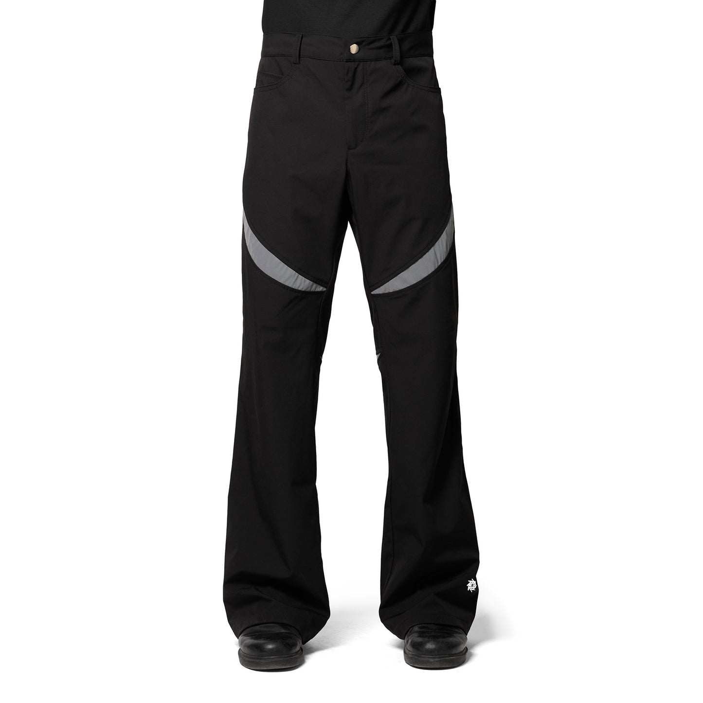 Flared Black Nylon Trousers