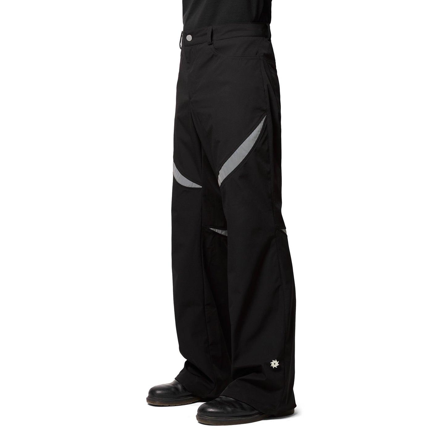 Flared Black Nylon Trousers