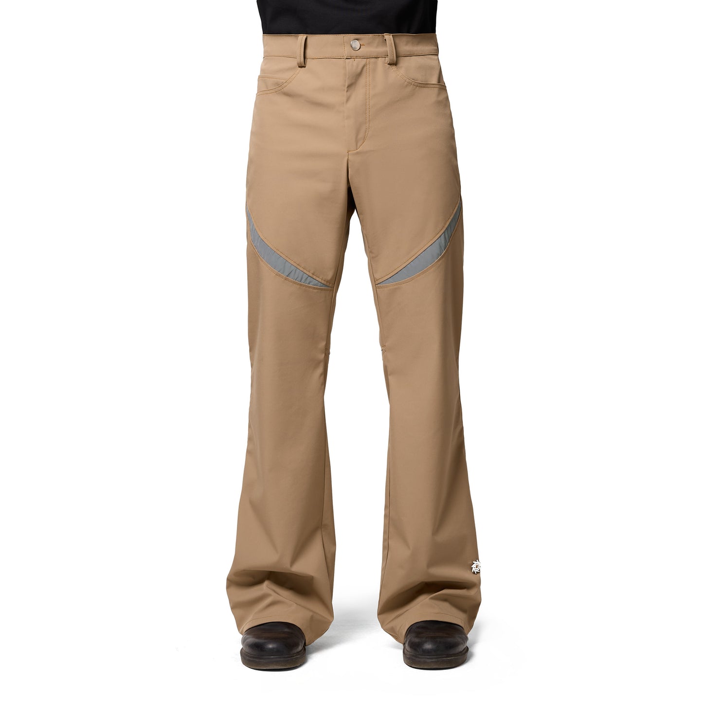 Flared Beige Nylon Trousers
