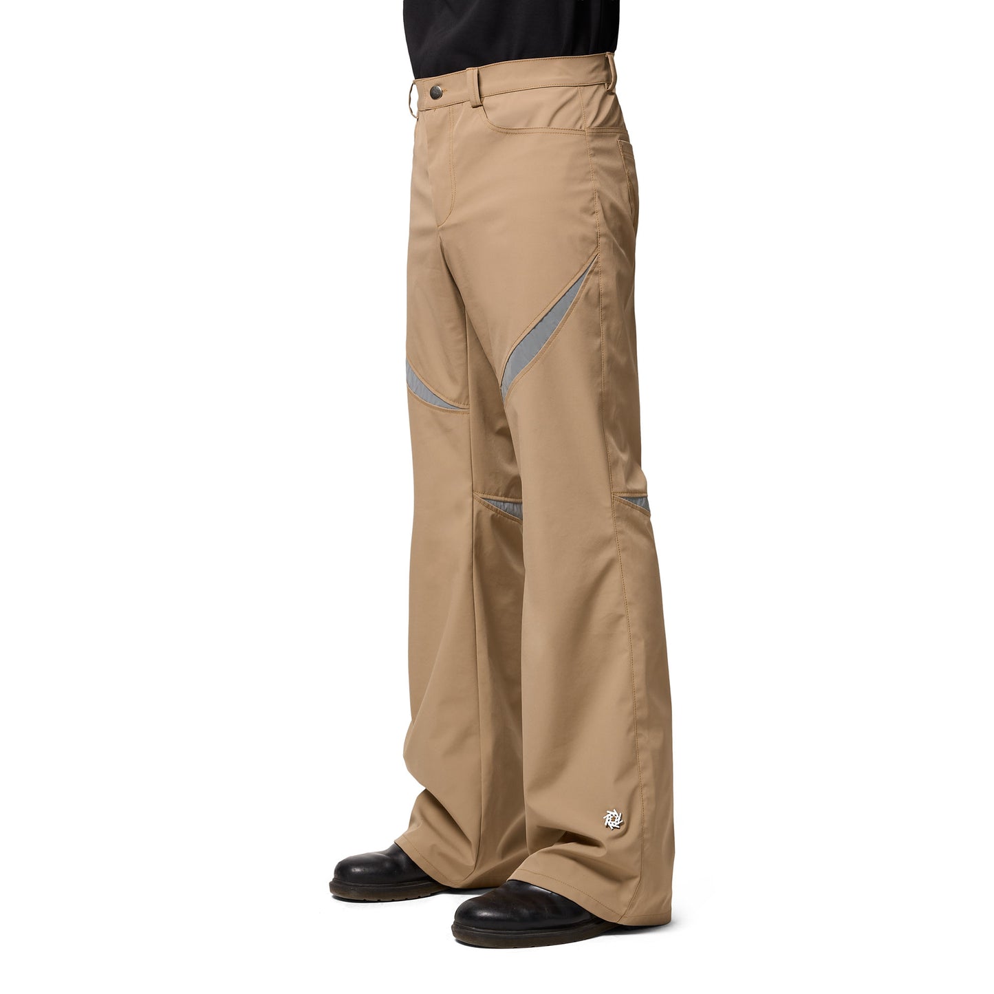 Flared Beige Nylon Trousers